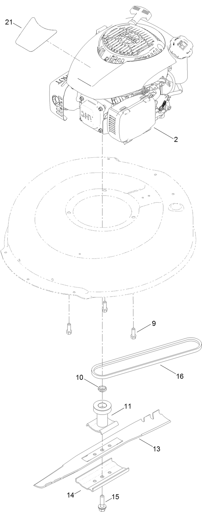 Engine And Blade Assembly Diagram and Parts List for 10734 (315000001-315999999)(2015) Lawn Boy Lawn Mower